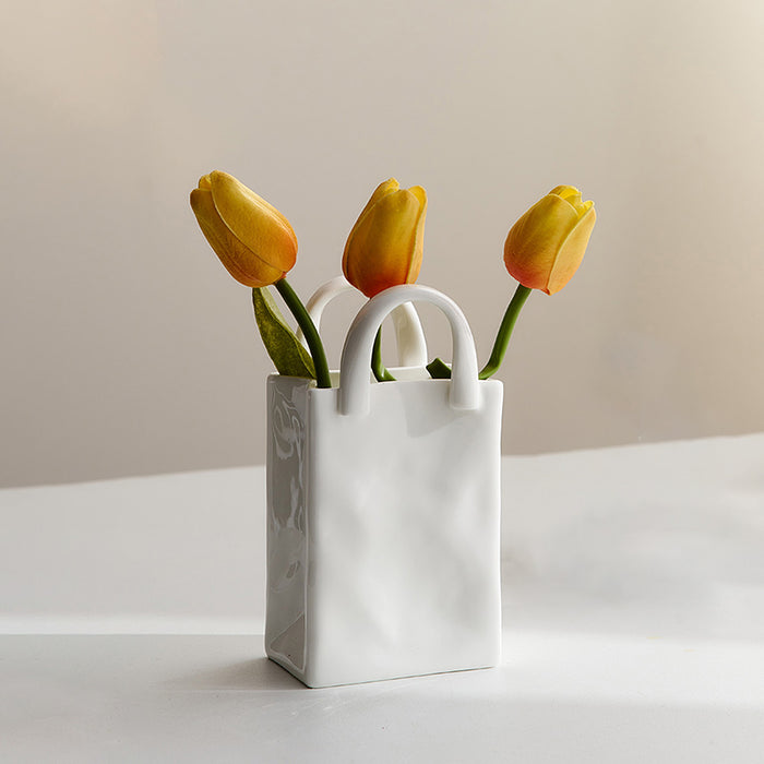 Ceramic Tote Vase with Tulips