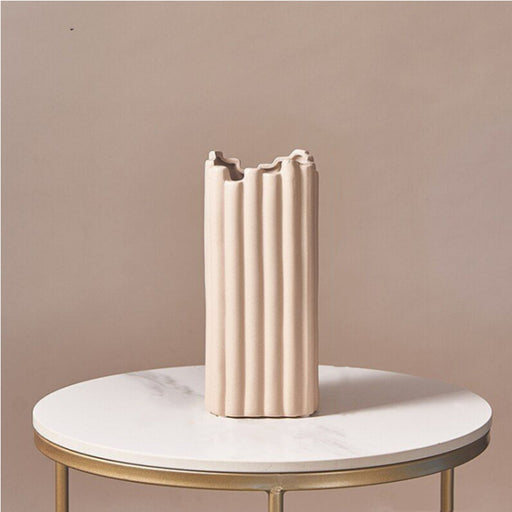 Ceramic Fluted Rectangular Vase - Big Light Stone - Creative Living