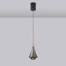 Modern pendant light with a black and gold design on a plain background