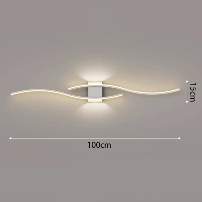 Modern wall light fixture with dimensions indicated on a gray background