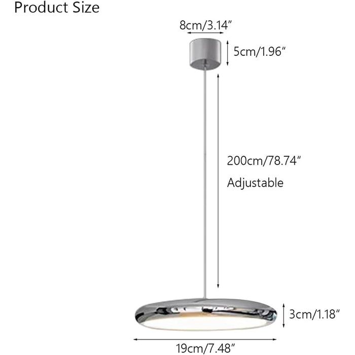 Measurement chart of a pendant light with dimensions labeled.