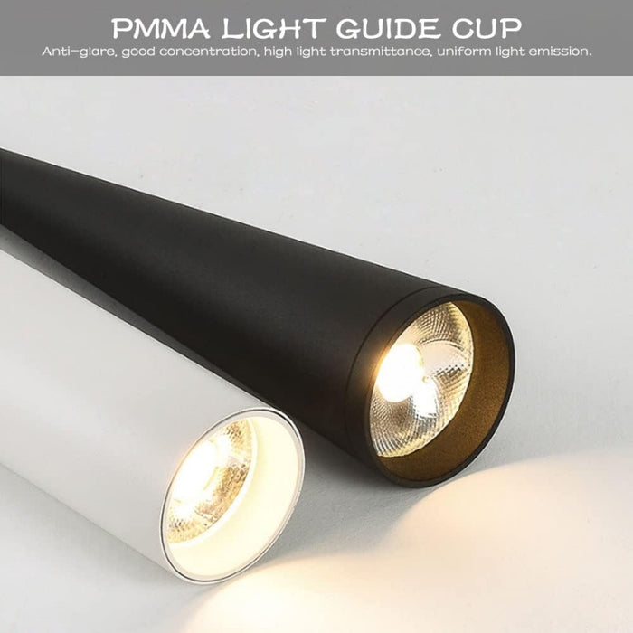 PMMA light guide cup with two illuminated lights on a gray background