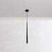 Black pendant light fixture on a white ceiling