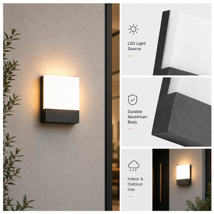 Lumi Square Outdoor Wall Light | Modern Wall Sconce Indoor & Outdoor from Creative Living