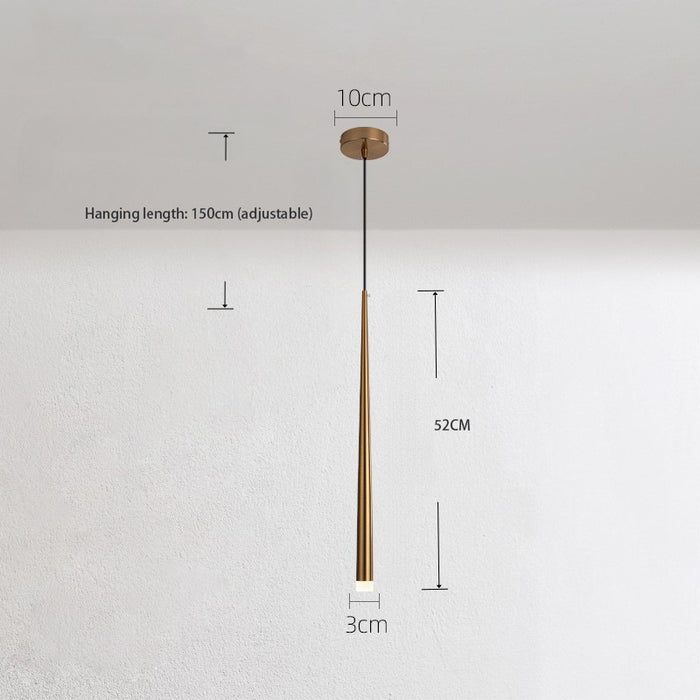 Pendant light with dimensions indicated on a plain background