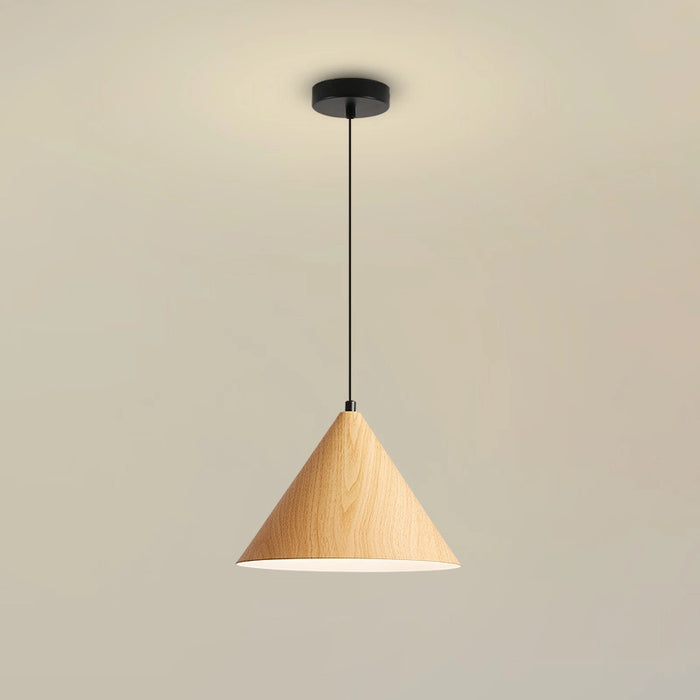 Wooden pendant light on a beige background