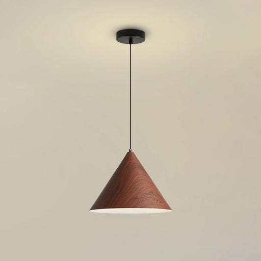 Wooden pendant light on a beige background