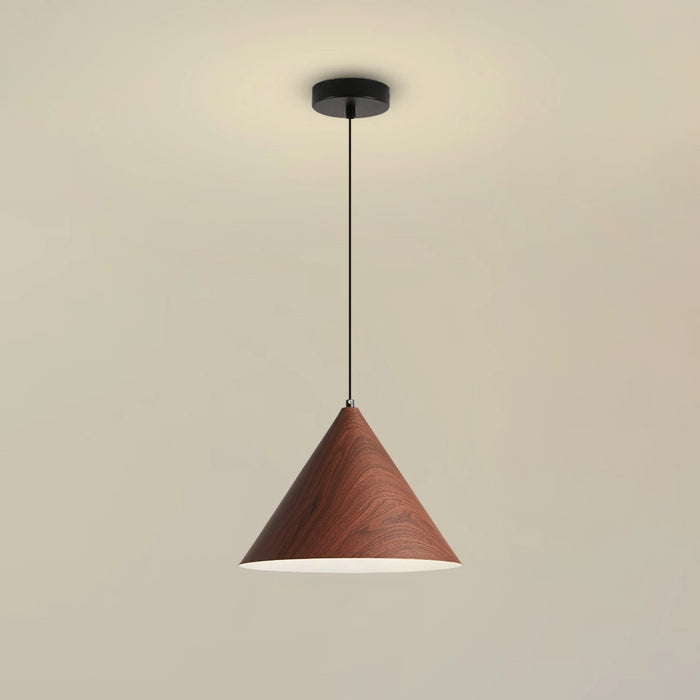 Wooden pendant light on a beige background