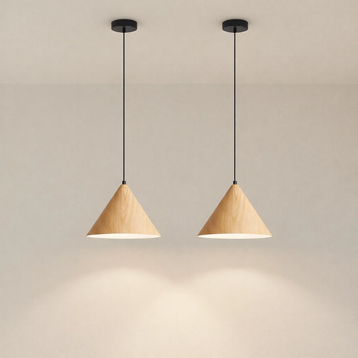 Light Oak Large Nordic Woodgrain Cone Pendant Light Set of 2 by Creative Living
