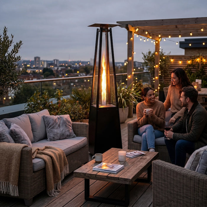 Matte Black Pyramid Gas Flame Patio Heater | Creative Living