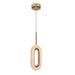 Modern pendant light with gold fixture and beige shade on a white background