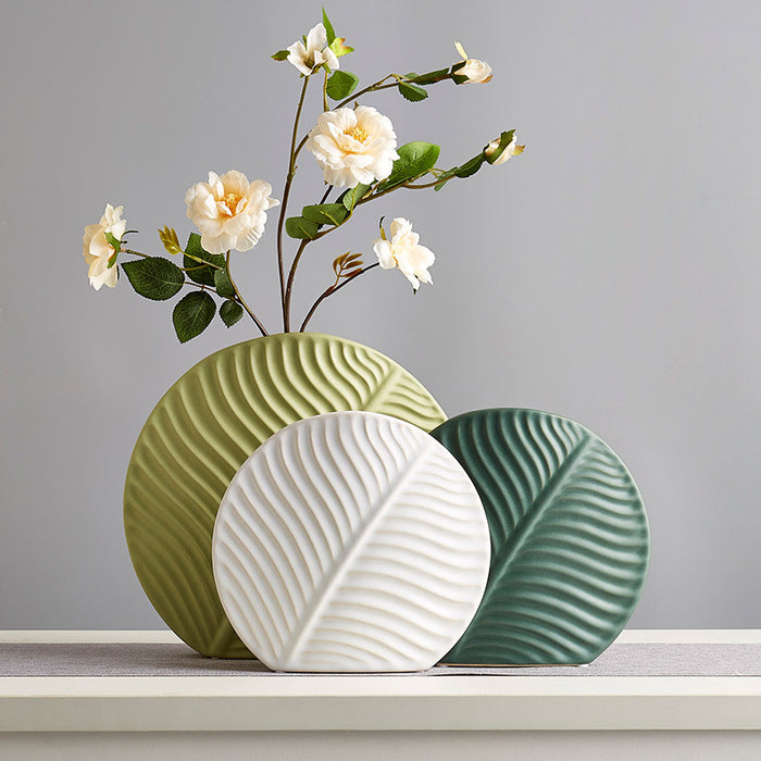 Nordic Ceramic Leaf Vase - Small Dark Green- Creative Living