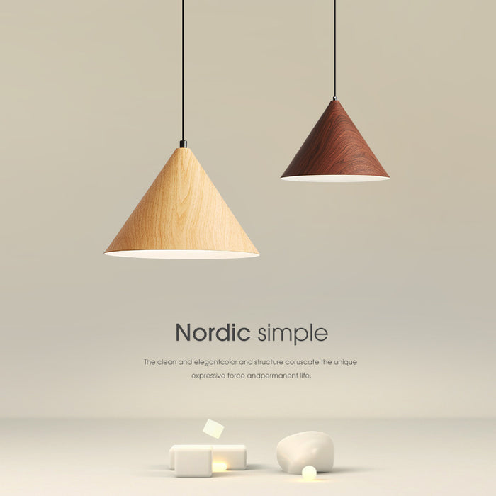 Two pendant lights with a neutral background and 'Nordic simple' text.