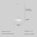 Pendant light with dimensions and specifications on a gray background