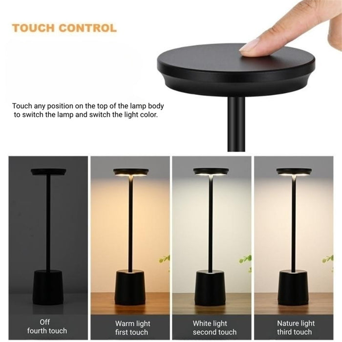 Rechargeable Metal Touch Table Lamp - Black - Creative Living