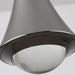 Close-up of a modern ceiling light fixture with a gray shade on a white background