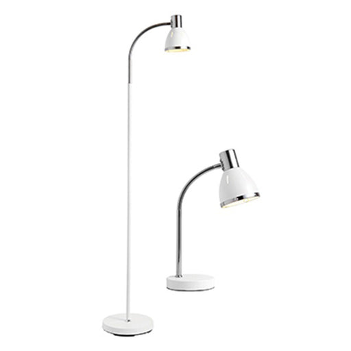 White floor lamp with adjustable arm on a white background