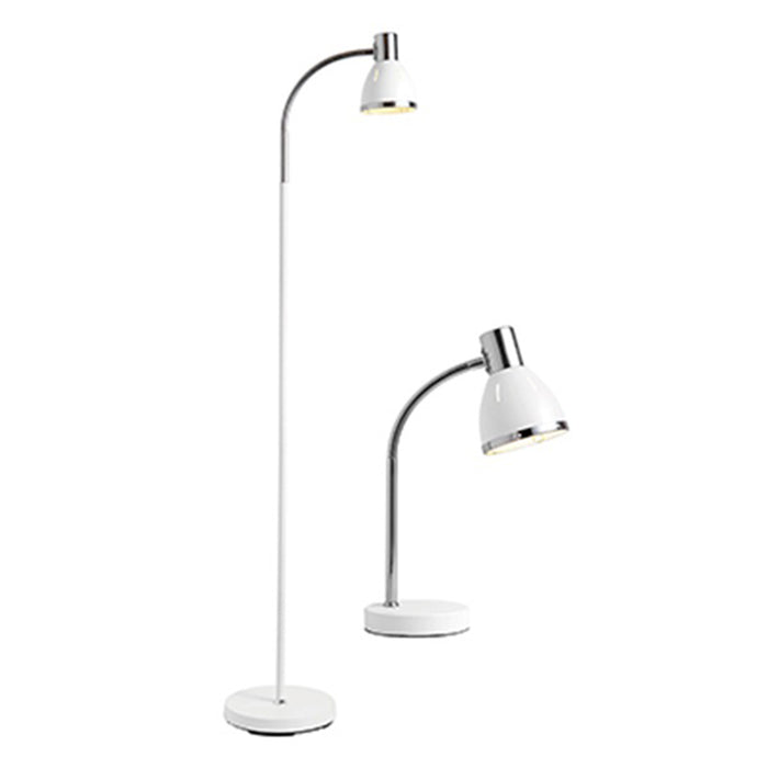 White floor lamp with adjustable arm on a white background