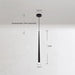 Black pendant light with measurements on a white background