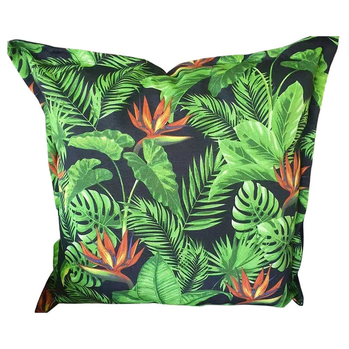 Pillow with tropical leaf pattern on a white background