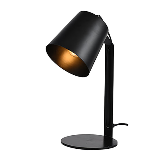 Black desk lamp with a gold interior on a white background