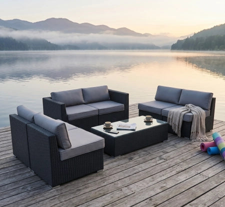 Creative Living wicker San Diego Modular Lounge Set 6-Seater Charcoal