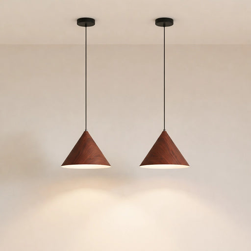 Walnut Woodgrain Large Nordic Cone Pendant Light Set of 2 by Creative Living