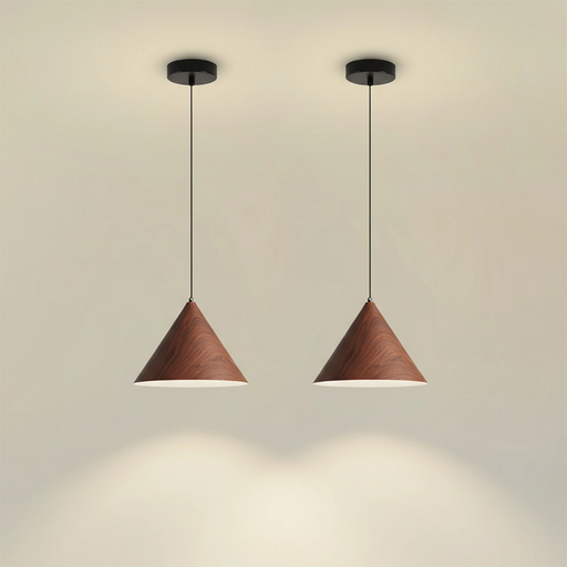 Walnut Woodgrain Small Nordic Cone Pendant Light Set of 2 by Creative Living