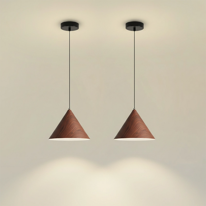 Walnut Woodgrain Small Nordic Cone Pendant Light Set of 2 by Creative Living