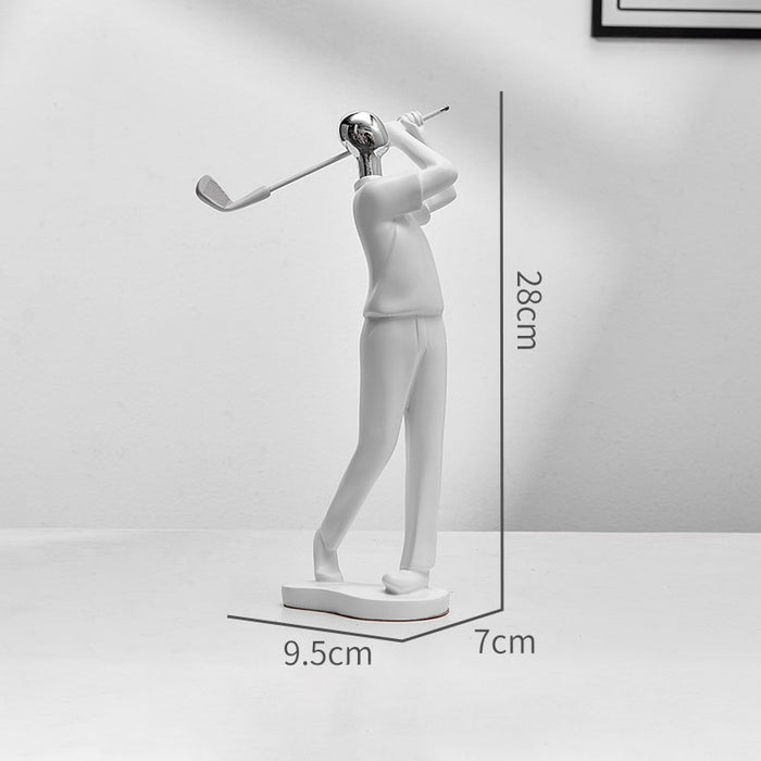 Golf player figurine with dimensions on a white background