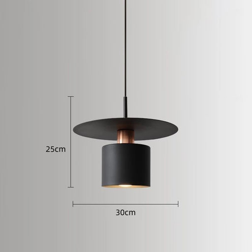 Black pendant lamp with measurements on a gray background