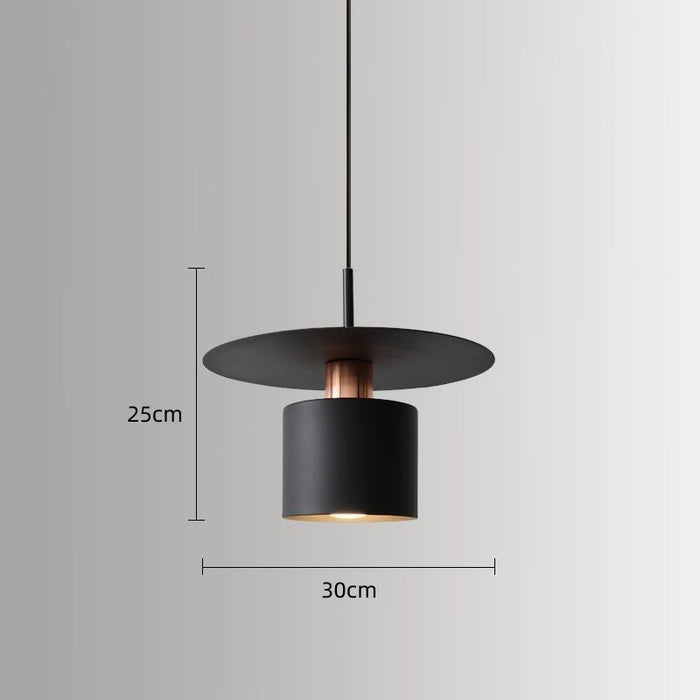 Black pendant lamp with measurements on a gray background