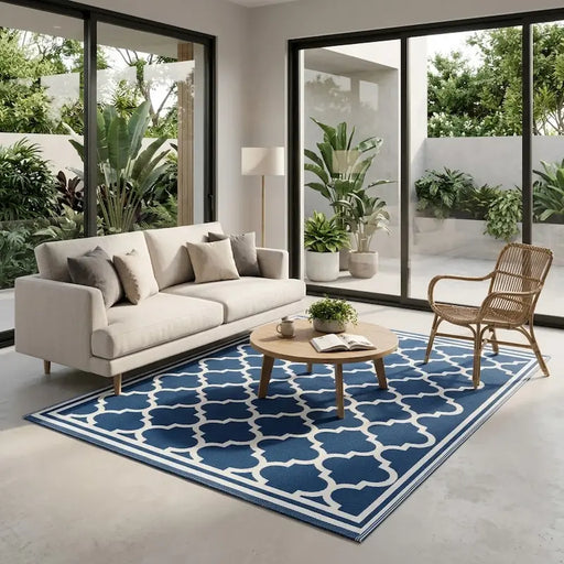 Outdoor Rug Blue Trellis 150x210cm-Creative Living