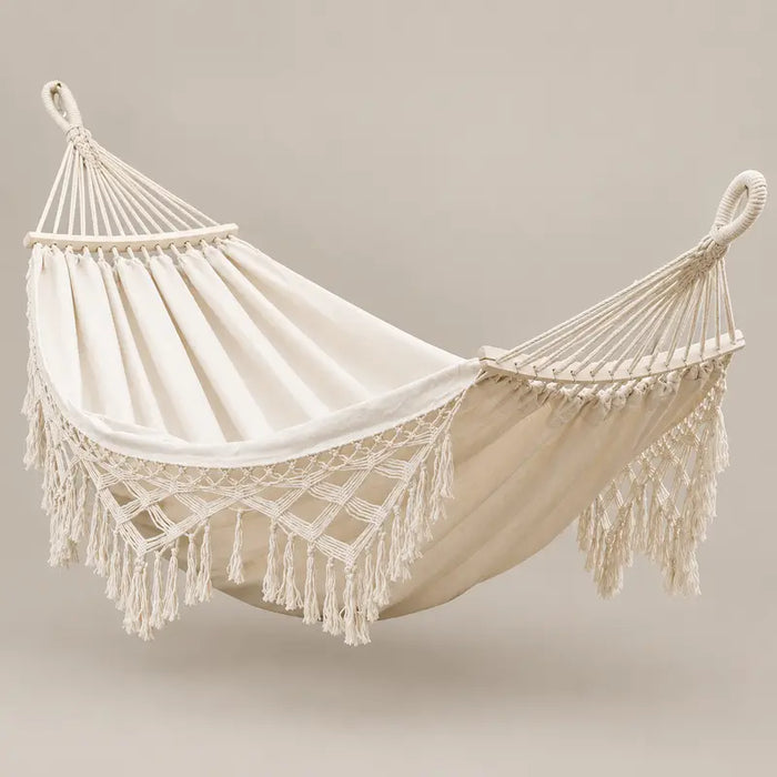 Double Size Cotton Tassel Hammock White