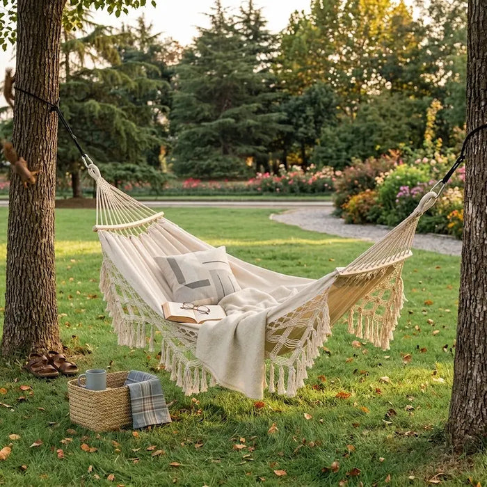 Double Size Cotton Tassel Hammock White