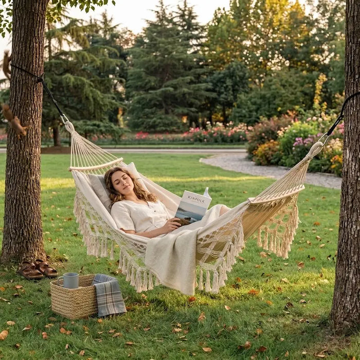 Double Size Cotton Tassel Hammock White