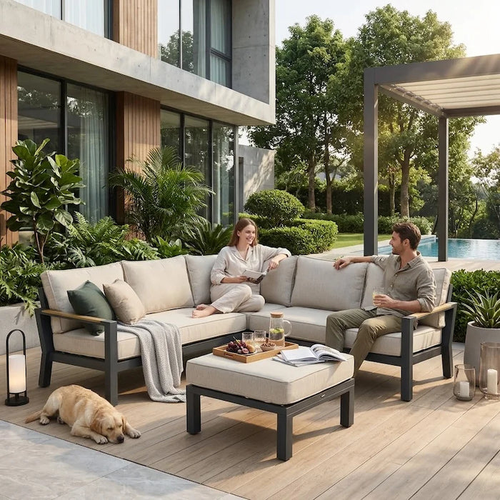 Bilbao 4-Piece Corner Lounge Set Charcoal-Creative Living