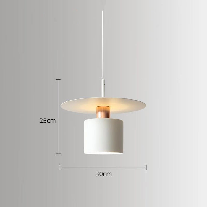 Pendant light with dimensions on a gray background