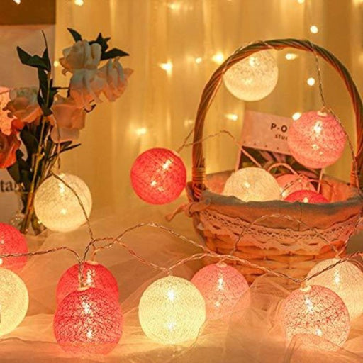String Lights 20 Cotton Balls - Pink - Creative Living