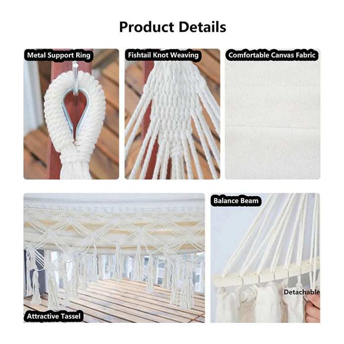 Double Size Cotton Tassel Hammock White - Creative Living