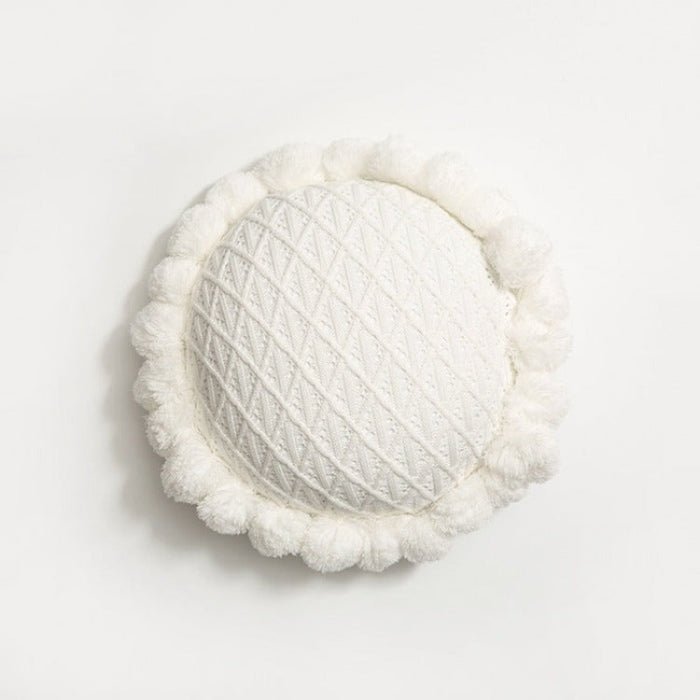 Sunflower Round Knitted Cushion - White - Creative Living