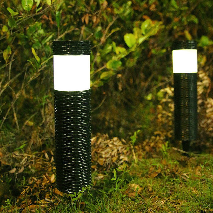 Solar Rattan Cylindrical Lawn Lamp | White Light