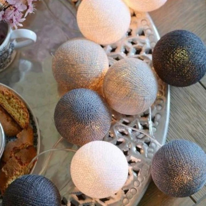 String Lights 10 Cotton Balls - Grey - Creative Living